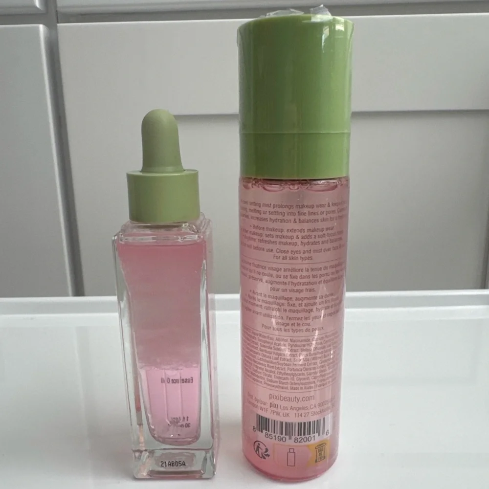 Pixi Beauty Rose Skincare Bundle Essence Oil + Makeup Fixing Mist Glow Prep Set